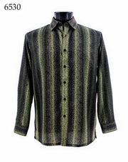 Bassiri Long Sleeve Button Down Casual Printed Men's Shirt - Printed Pattern Olive #6530
