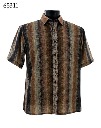 Bassiri Short Sleeve Button Down Casual Printed Men's Shirt - Printed Pattern Brown #65311