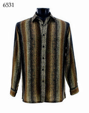 Bassiri Long Sleeve Button Down Casual Printed Men's Shirt - Printed Pattern Brown #6531