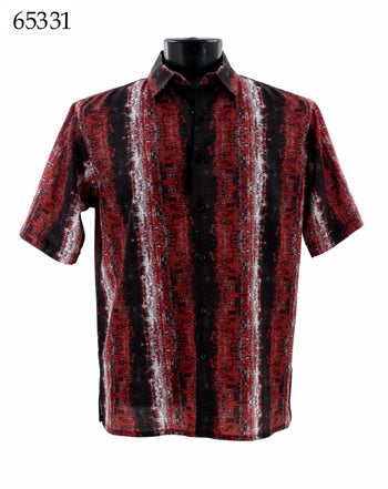 Bassiri Short Sleeve Button Down Casual Printed Men's Shirt - Abstract Pattern Red #65331