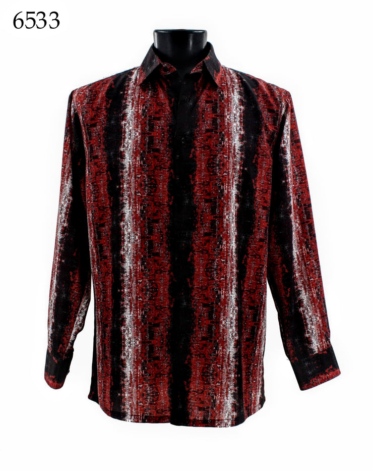 Bassiri Long Sleeve Button Down Casual Printed Men's Shirt - Abstract Pattern Red #6533