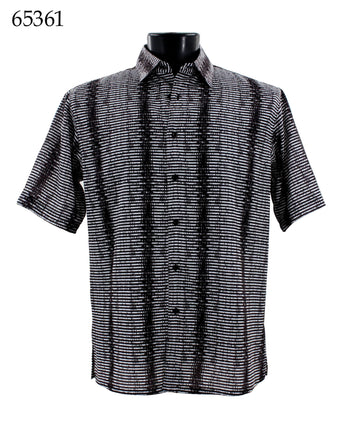 Bassiri Short Sleeve Button Down Casual Printed Men's Shirt - Stripe Pattern White #65361