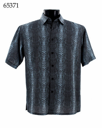 Bassiri Short Sleeve Button Down Casual Printed Men's Shirt - Stripe Pattern Light Blue #65371
