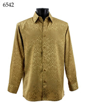 Bassiri Long Sleeve Button Down Casual Printed Men's Shirt - Shiny Floral Pattern Gold #6542