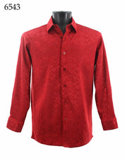 Bassiri Long Sleeve Button Down Casual Printed Men's Shirt - Shiny Floral Pattern Red #6543