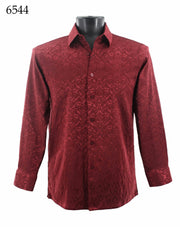 Bassiri Long Sleeve Button Down Casual Printed Men's Shirt - Shiny Floral Pattern Burgundy #6544