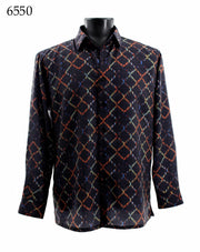 Bassiri Long Sleeve Button Down Casual Printed Men's Shirt - Horizontal Diamond Pattern Black #6550