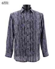 Bassiri Long Sleeve Button Down Casual Printed Men's Shirt - Abstract Pattern Lilac #6551