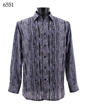 Bassiri Long Sleeve Button Down Casual Printed Men's Shirt - Abstract Pattern Lilac #6551