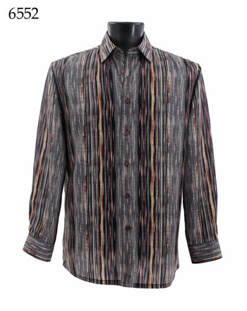 Bassiri Long Sleeve Button Down Casual Printed Men's Shirt - Abstract Pattern Rust #6552