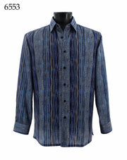 Bassiri Long Sleeve Button Down Casual Printed Men's Shirt - Abstract Pattern Navy Blue #6553