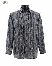 Bassiri Long Sleeve Button Down Casual Printed Men's Shirt - Abstract Pattern White & Black #6554