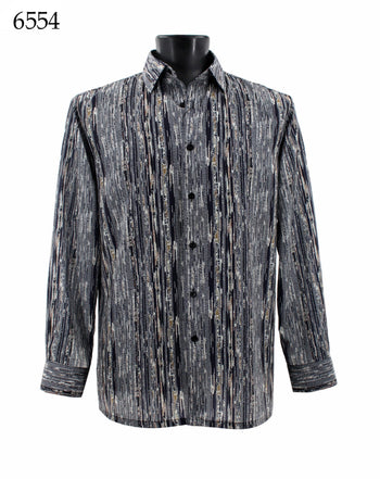 Bassiri Long Sleeve Button Down Casual Printed Men's Shirt - Abstract Pattern White & Black #6554