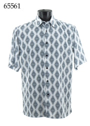 Bassiri Short Sleeve Button Down Casual Printed Men's Shirt - Geometrical Pattern White #65561