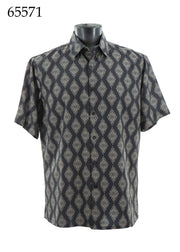 Bassiri Short Sleeve Button Down Casual Printed Men's Shirt - Geometrical Pattern Gold #65571
