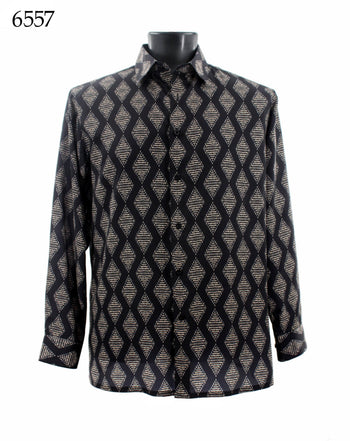 Bassiri Long Sleeve Button Down Casual Printed Men's Shirt - Geometrical Pattern Gold #6557