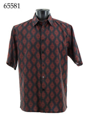 Bassiri Short Sleeve Button Down Casual Printed Men's Shirt - Geometrical Pattern Red #65581