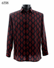 Bassiri Long Sleeve Button Down Casual Printed Men's Shirt - Geometrical Pattern Red #6558