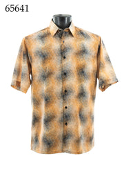 Bassiri Short Sleeve Button Down Casual Printed Men's Shirt - Abstract Pattern Orange #65641