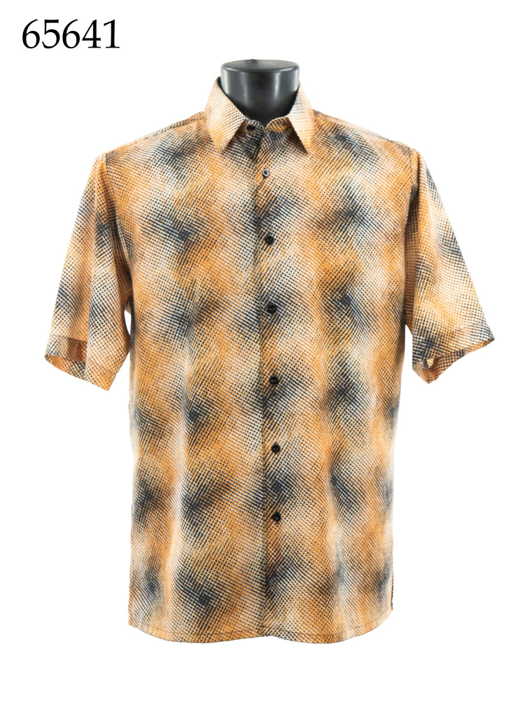 Bassiri Short Sleeve Button Down Casual Printed Men's Shirt - Abstract Pattern Orange #65641