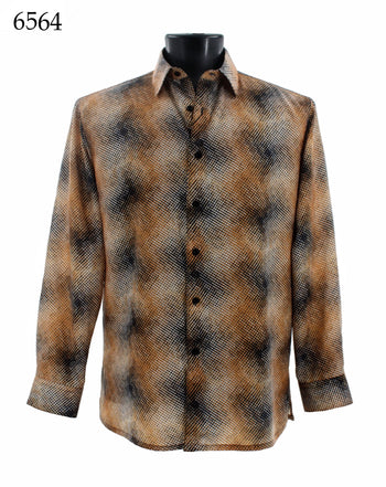 Bassiri Long Sleeve Button Down Casual Printed Men's Shirt - Abstract Pattern Orange #6564