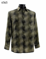 Bassiri Long Sleeve Button Down Casual Printed Men's Shirt - Abstract Pattern Olive #6565