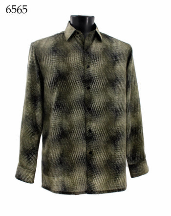 Bassiri Long Sleeve Button Down Casual Printed Men's Shirt - Abstract Pattern Olive #6565