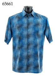 Bassiri Short Sleeve Button Down Casual Printed Men's Shirt - Abstract Pattern Blue #65661