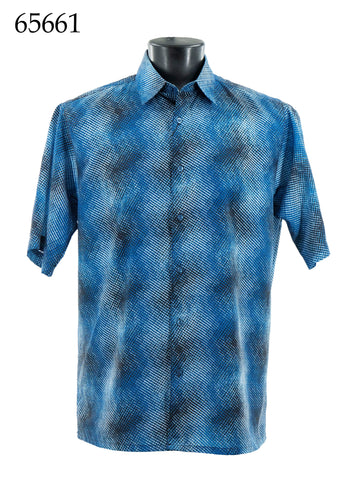 Bassiri Short Sleeve Button Down Casual Printed Men's Shirt - Abstract Pattern Blue #65661