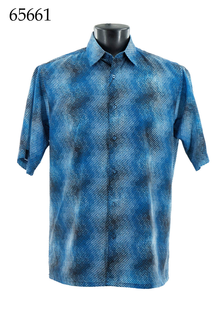 Bassiri Short Sleeve Button Down Casual Printed Men's Shirt - Abstract Pattern Blue #65661