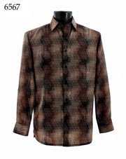 Bassiri Long Sleeve Button Down Casual Printed Men's Shirt - Abstract Pattern Rust #6567