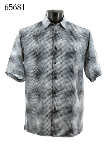 Bassiri Short Sleeve Button Down Casual Printed Men's Shirt - Abstract Pattern White #65681