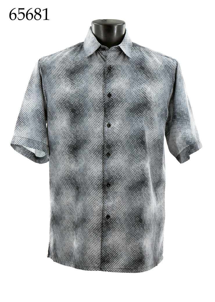 Bassiri Short Sleeve Button Down Casual Printed Men's Shirt - Abstract Pattern White #65681