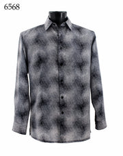 Bassiri Long Sleeve Button Down Casual Printed Men's Shirt - Abstract Pattern White #6568