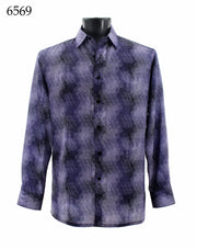 Bassiri Long Sleeve Button Down Casual Printed Men's Shirt - Abstract Pattern Purple #6569