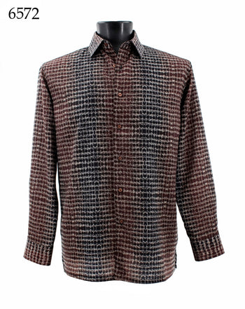 Bassiri Long Sleeve Button Down Casual Printed Men's Shirt - Abstract Pattern Rust #6572