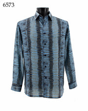 Bassiri Long Sleeve Button Down Casual Printed Men's Shirt - Abstract Pattern Blues #6573