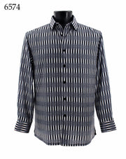 Bassiri Long Sleeve Button Down Casual Printed Men's Shirt - Geometrical Pattern White & Black #6574