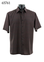 Bassiri Short Sleeve Button Down Casual Printed Men's Shirt - Geometrical Pattern Brown #65761