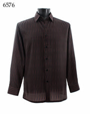 Bassiri Long Sleeve Button Down Casual Printed Men's Shirt - Geometrical Pattern Brown #6576