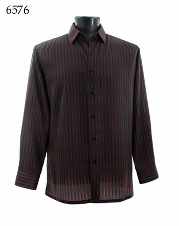 Bassiri Long Sleeve Button Down Casual Printed Men's Shirt - Geometrical Pattern Brown #6576