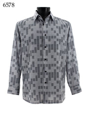 Bassiri Long Sleeve Button Down Casual Printed Men's Shirt - Geometrical Pattern White & Black #6578