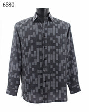 Bassiri Long Sleeve Button Down Casual Printed Men's Shirt - Geometrical Pattern Black & White #6580