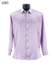 Bassiri Long Sleeve Button Down Casual Tone on Tone Men's Shirt - Shiny Paisley Pattern Lilac #6583