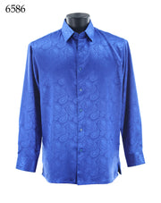 Bassiri Long Sleeve Button Down Casual Tone on Tone Men's Shirt - Shiny Paisley Pattern Royal Blue #6586