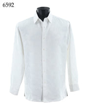Bassiri Long Sleeve Button Down Casual Tone on Tone Men's Shirt - Shiny Leaf Pattern White #6592