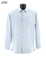 Bassiri Long Sleeve Button Down Casual Tone on Tone Men's Shirt - Shiny Leaf Pattern Light Blue #6593