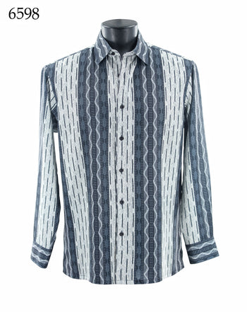 Bassiri Long Sleeve Button Down Casual Printed Men's Shirt - Abstract Pattern Blue #6598