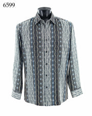Bassiri Long Sleeve Button Down Casual Printed Men's Shirt - Abstract Pattern Blue #6599