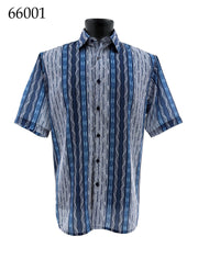 Bassiri Short Sleeve Button Down Casual Printed Men's Shirt - Striped Ikat Pattern #66001